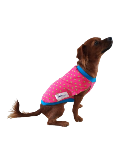 Sleeveless Dog Coat Pink with Green Polka Dots