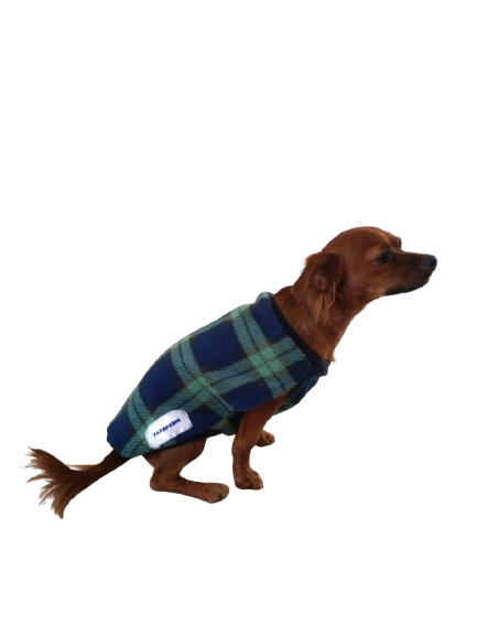 Sleeveless Green & Blue Tartan Fleece Dog Coat