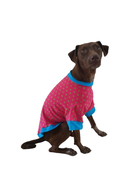Short Sleeve Dog Coat Pink with Green Polka Dots