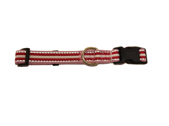 Striped Pink,White & Red Dog Collar With Reflective Effect