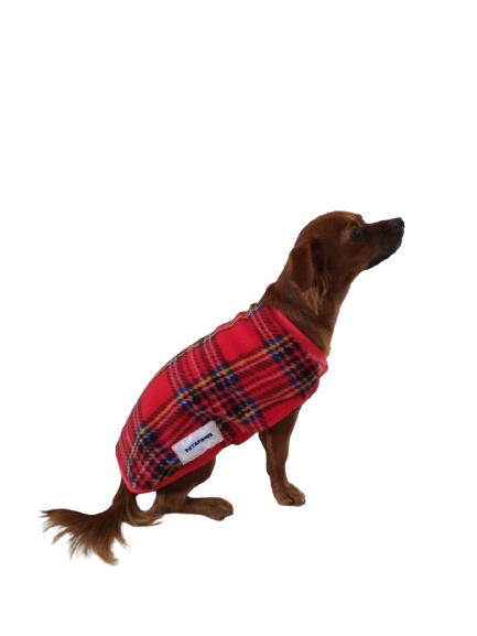 Sleeveless Red Tartan Fleece Dog Coat