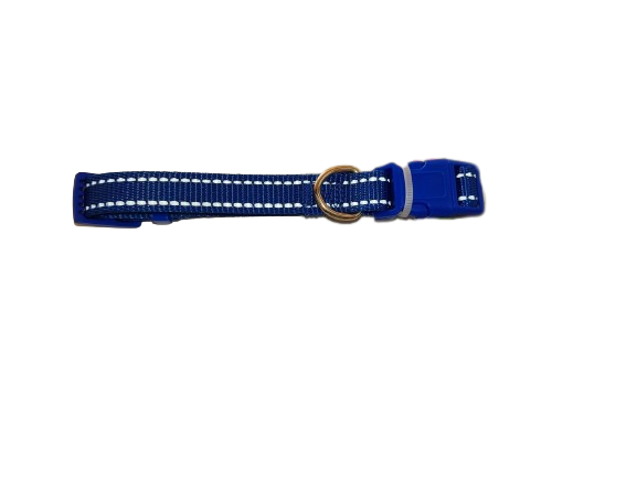 Plain Blue Dog Collar With Reflective Effect