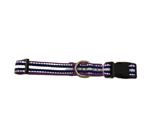 Striped Purple & White Dog Collar With Reflective Effect